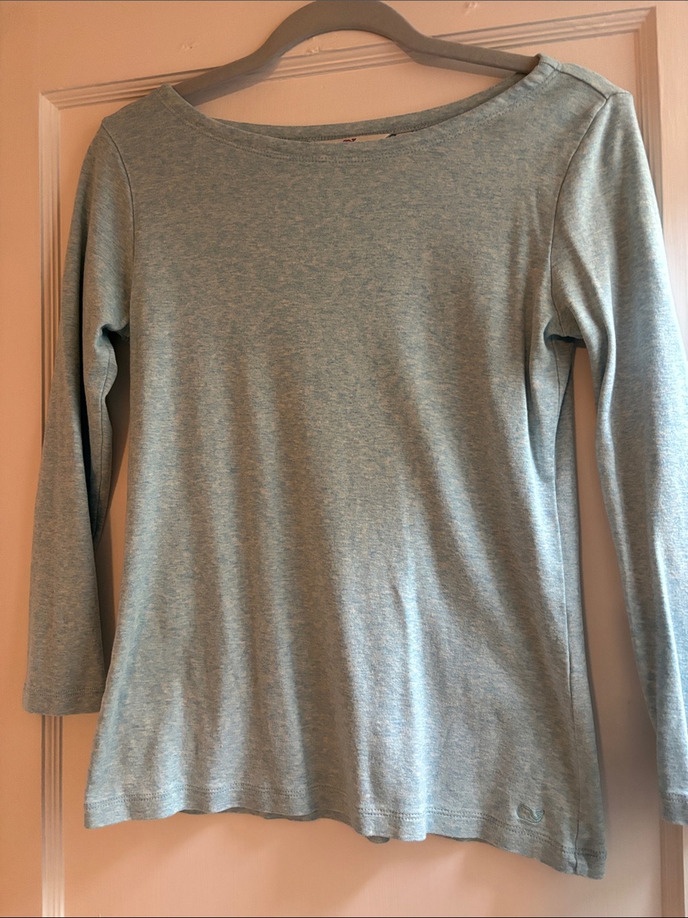 Women's Light Heather blue/green 3/4 Sleeve Boatneck Top